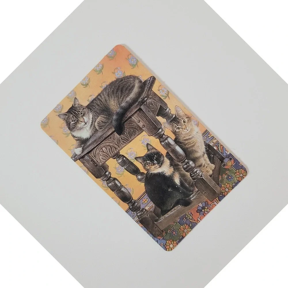 VTG 90s Lesley Ivory Cats Card Bookmark- Gemma Jacobean Stool- 1990 Antioch W217